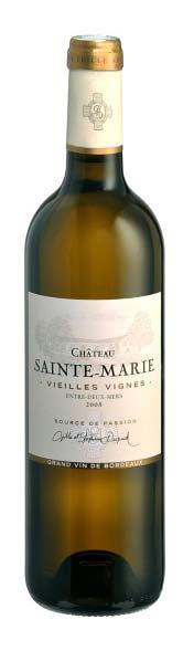 Château Sainte-Marie Bordeaux Blanc Vieilles Vignes (2016) Bordeaux Blanc Vieilles Vignes 37,5 cl (2015) 70% Sauvignon blanc, 25% Semillon, 5% Muscadelle Volle smaken, complexe structuur Witte