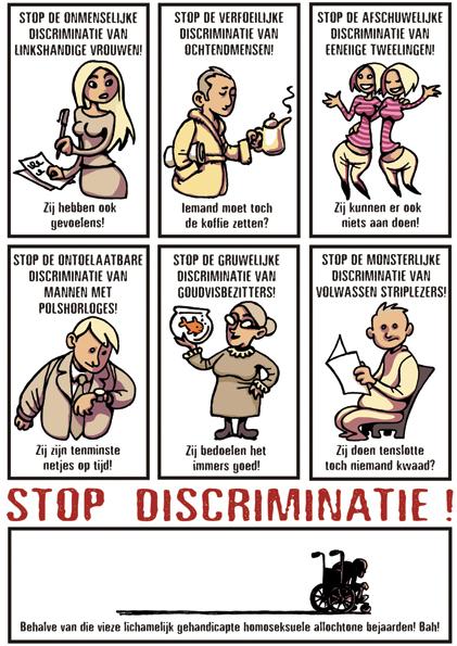 14. Bekijk de cartoon van Rayman. - In deze cartoon vertellen verschillende personen welke vorm van discriminatie zij zouden willen stoppen.