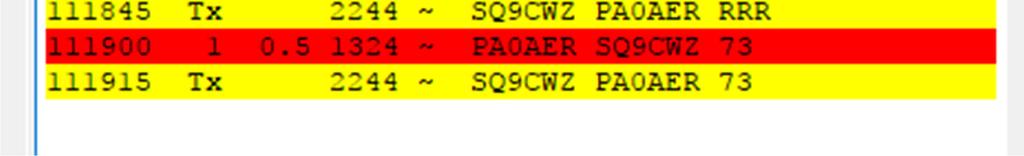 Om 11:18:15 stuur ik hem zijn rapport, ook 1 db. Om 11:18:30 krijg ik een ontvangstbevestiging (R) en een rapport van -09. 5.