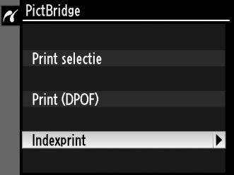 Indexprints maken Als u een indexprint wilt maken van alle JPEG-foto s op de geheugenkaart, selecteert u Indexprint in Stap 2 van Meerdere foto s afdrukken (0 233).