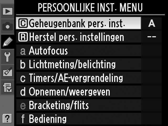 A Persoonlijke instellingen: camera-instellingen