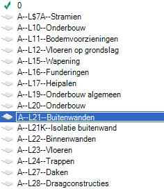 1.0.7 Lagenstructuur Alle bouwelementen worden onder layerstructuur geplaatst volgens GB-CAD afspraken stelsel.