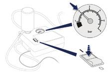 F Rol de elektrische kabel, die onder de compressor is opgeborgen, volledig uit. F Sluit de stekker van de compressor aan op de 12V-aansluiting van de auto. F Zet het contact aan.