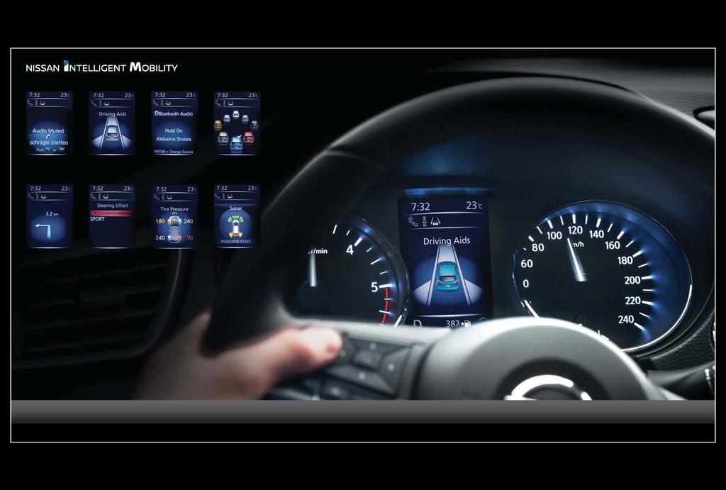 NISSAN ADVANCED DRIVE-ASSIST DISPLAY BLIK OP DE WEG, ZONDER AFLEIDING. Het Advanced Drive-Assist Display van de Nieuwe QASHQAI toont alle informatie die u nodig hebt, recht vóór u.