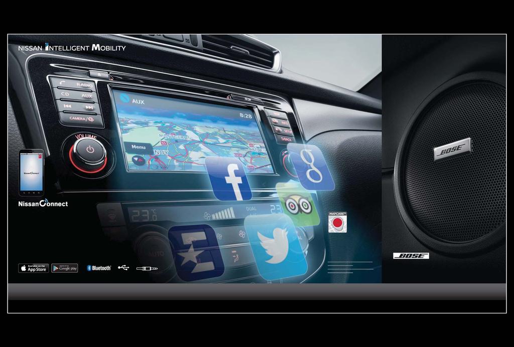 Laat u in vervoering brengen door het hoogwaardige audiosysteem van Bose: een indrukwekkende luisterervaring zowel voor- als achterin de auto.