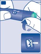 Controle van de insulinestroom Verzeker u ervan dat u uw gehele dosis krijgt door de doorstroming van insuline te controleren voordat u uw dosis instelt en injecteert. F.