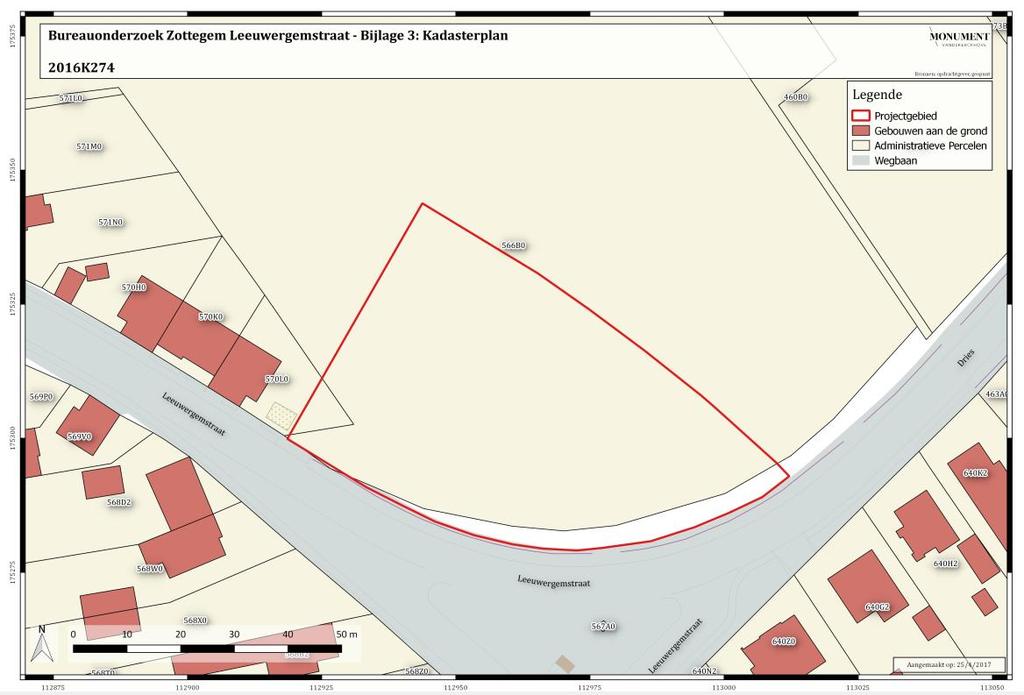 ARCHEOLOGIENOTA ZOTTEGEM LEEUWERGEMSTRAAT 3 Planafbakening De totale site heeft een oppervlakte van ongeveer 4268 m 2 waarbij 3315 m 2 hiervan zullen worden verstoord door de geplande