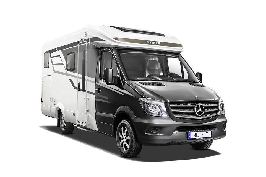 Buitenaanzicht & opbergruimte HYMER ML-T vooraanzicht De cabine van de HYMER ML-T is standaard in zwart-grijs verkrijgbaar, optioneel ook in de volgende metallic