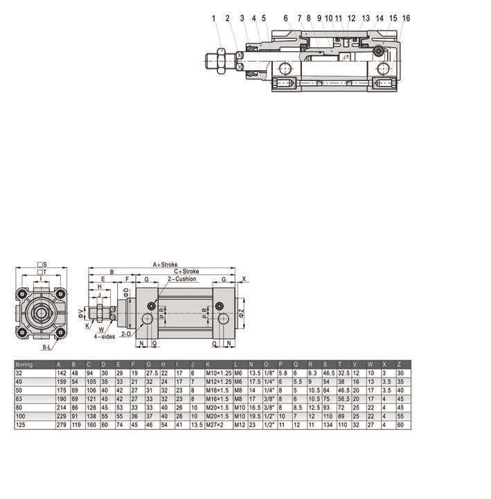 Gen 1&2 ISO 15552 persluchtcilinder Technische informatie Binnenstructuur Nr.