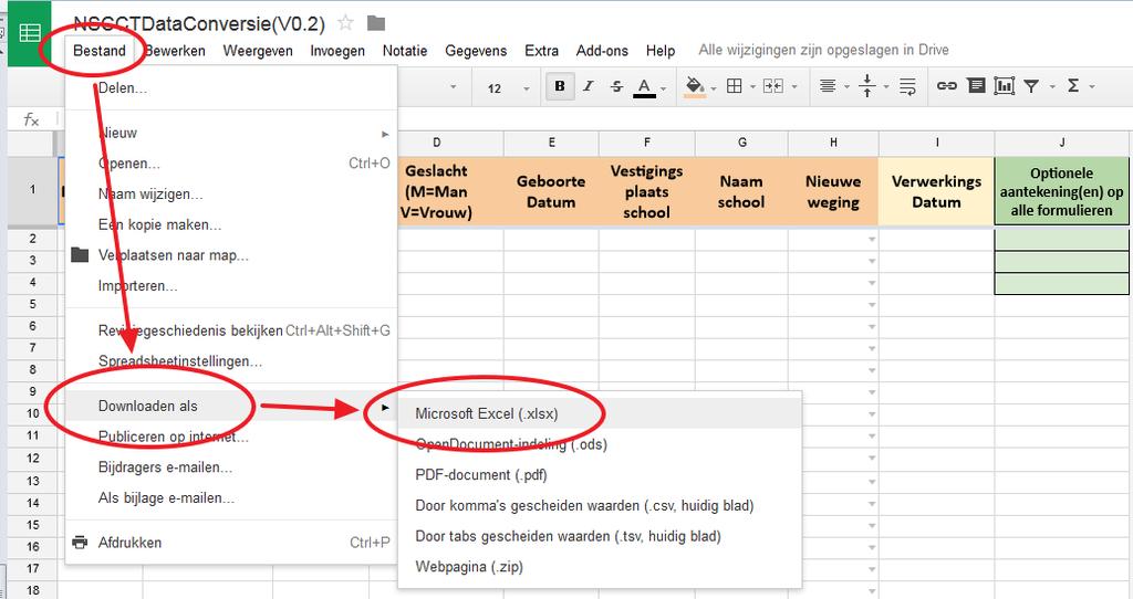 Uw gegevens U kunt uw gegevens via kopiëren en plakken (copy/paste), per groep of kolom, eenvoudig overbrengen naar de werkblad van het NSCCT.