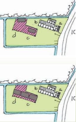 Het project Bouwvlak Mogelijke situering van twee nieuwe erfwoningen (afwijkende kaprichting) Mogelijke situering van de twee nieuwe erfwoningen Mogelijke situering van drie nieuwe erfwoningen (één