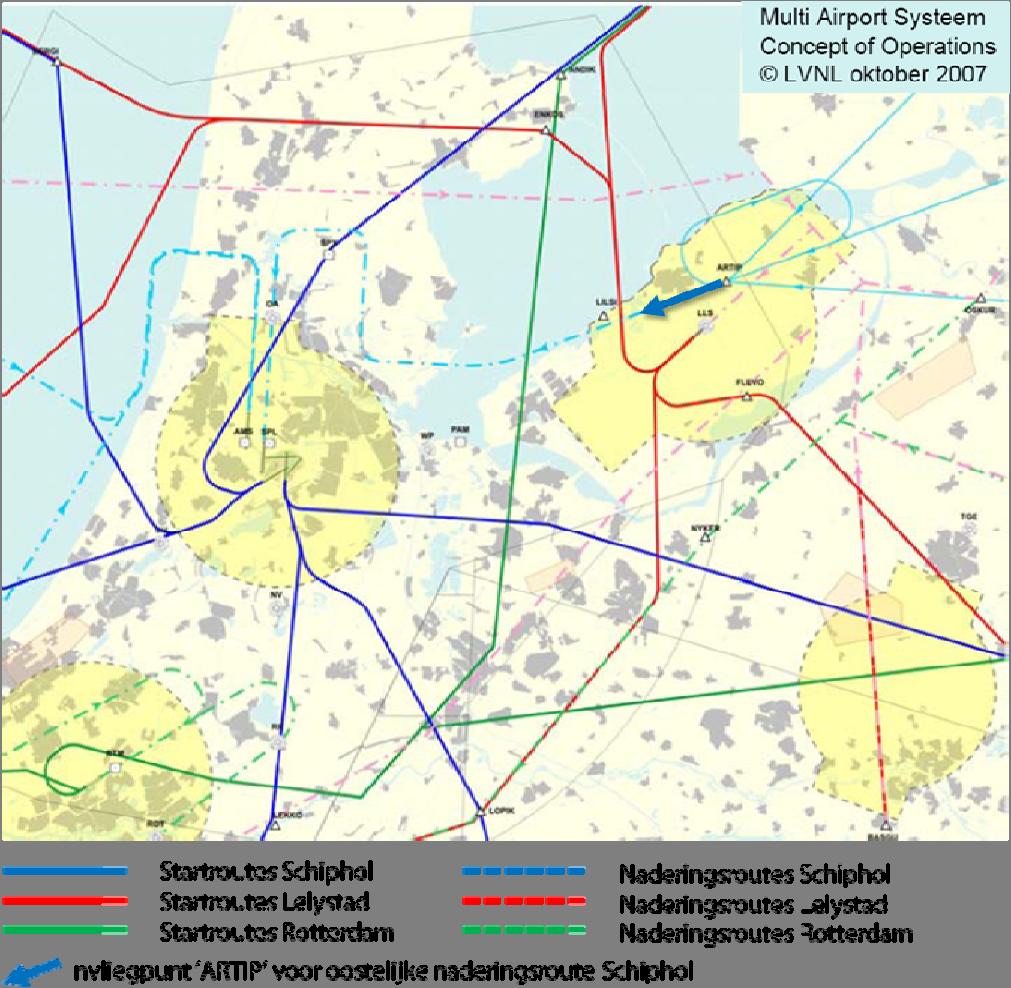 hoogteband voldoende (enkele duizenden voeten). De hoogtebanden worden ontworpen met de vliegroutes en vlieghoogtes van Lelystad en Rotterdam als uitgangspunt.