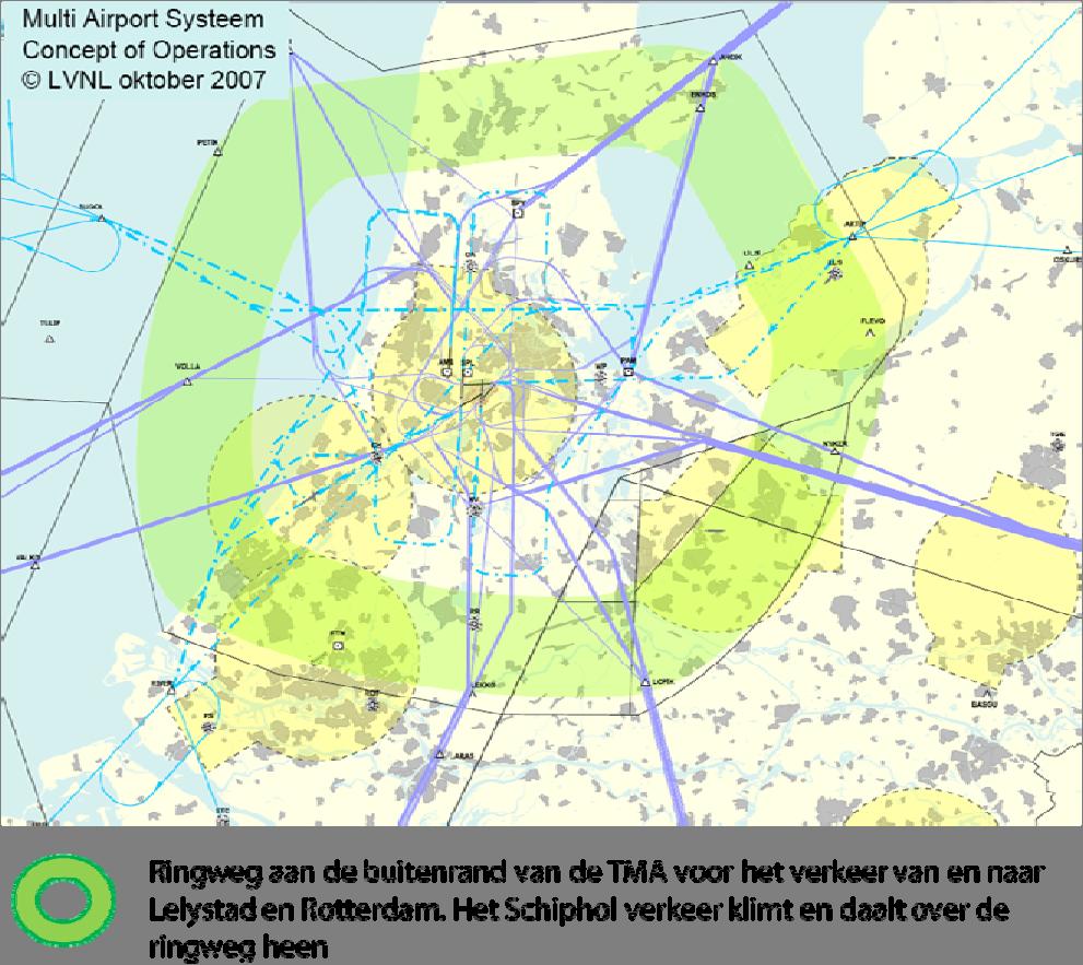 Het startend verkeer van Lelystad kan vrij doorklimmen, mits er geen conflict is op de route met het verkeer van Schiphol en Rotterdam.
