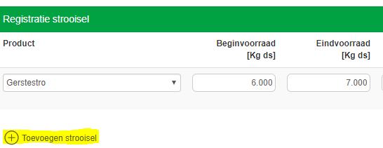 54. U kunt gegevens toevoegen door op de knop Toevoegen strooisel te klikken. 55. Wanneer u alles heeft ingevuld klikt u op opslaan. Het onderdeel Strooisel zou nu groen moeten worden. 6.