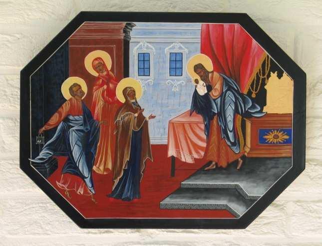 Afbeelding no. 31 Afmeting 40x31 cm. (BxH) Jozef en Maria in de tempel met Simeon en Anna.