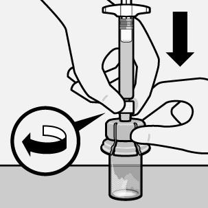 Bevestig de spuit op de injectieflaconadapter Houd de injectieflaconadapter aan de rand vast om hem goed te