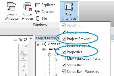 8. Properties en Project Browser Naast deze vensters zijn in Revit een aantal Toolpalettes geopend, zoals de Properties en de Project Browser.