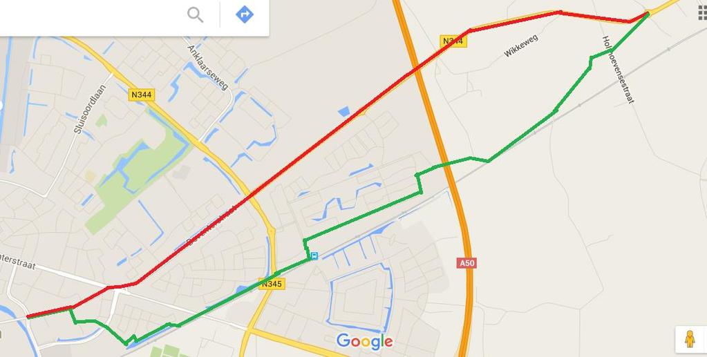 Figuur 8: Rode route Deventerstraat - Groen route woonwijken Zijn wij per definitie tegen een fietspad aan de Zonnewende?