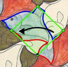 het basisvierkant. Reptielen Het zeshoekige rooster van de vlakvulling is nog zichtbaar op de tekening van Escher.