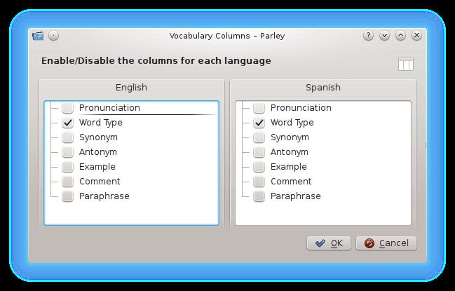 Door in de velden in de kolom Woordsoort te klikken kunt u de woordsoort selecteren, en voor talen waarin zelfstandige naamwoorden een geslacht hebben