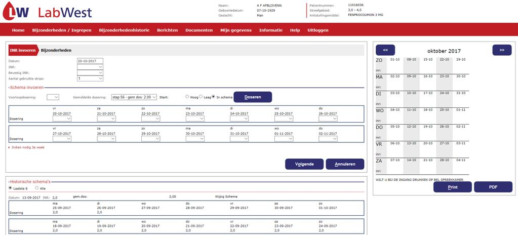 4 INR en schema invoeren U kunt zowel uw INR als doseerschema invoeren en doorgeven aan de trombosedienst.