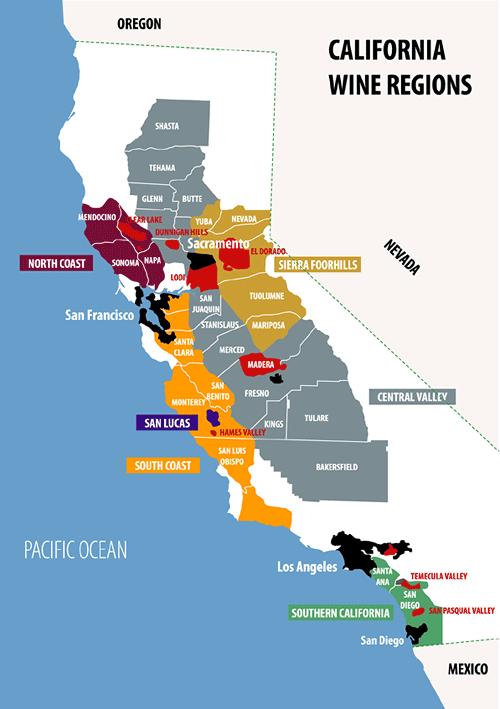 WIJN- REGIO S CALIFORNIË In Californië worden uitstekende wijnen geproduceerd; in de ca 2700 wijnkelders wordt 90 procent van alle