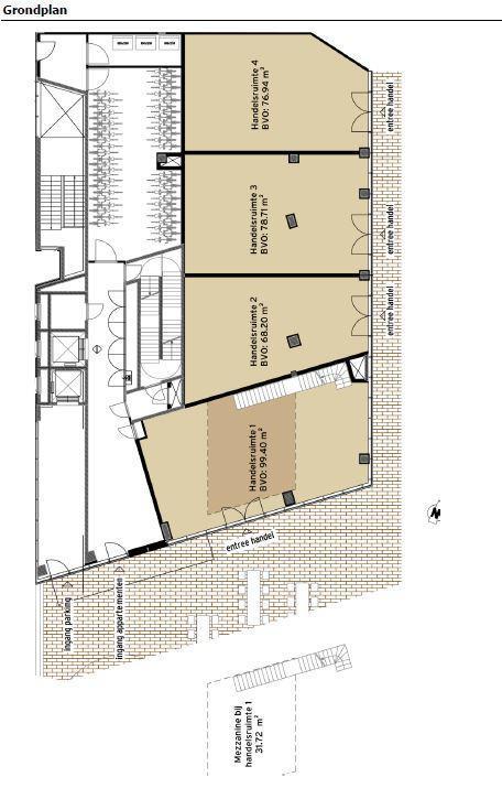 Vraag 6 Grondplan met interne organisatie van de gebouwen en verschillende verdiepingen met handelseenheden en andere functies