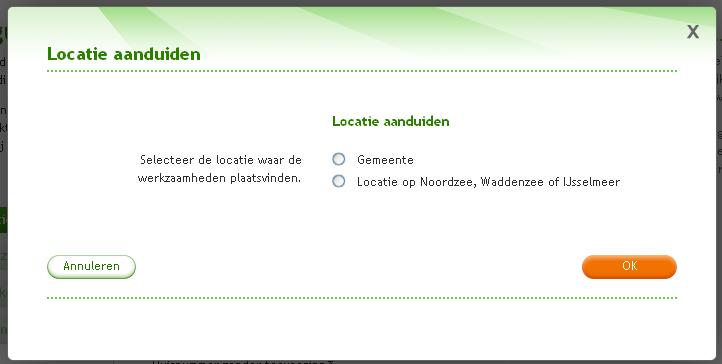 Deel 3: Vergunningcheck en aanvraag opstellen en indienen 4. Als je kiest voor 'Gemeente' verschijnt er een menu. Kies de gewenste gemeente en klik op 'OK'.