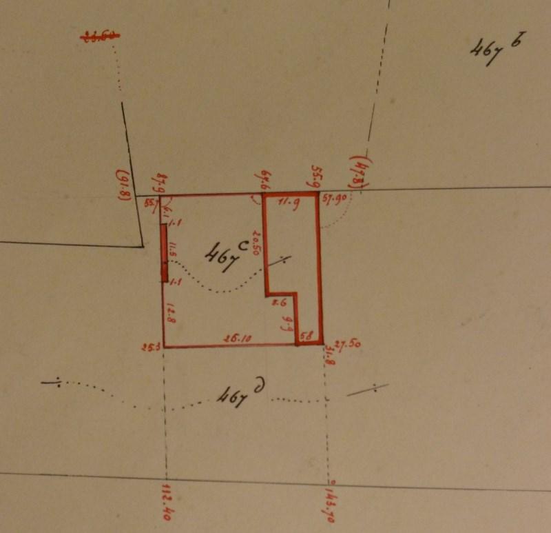 Bouw van de nieuwe school (467C). Kadasterarchief Oost-Vlaanderen,  Detail.