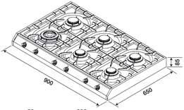 52 55 510 900 CARATTERISTICHE PIANO Bruciatore pescera: max 3,1 kw - min 1 kw Bruciatore a tripla corona: ø 120 mm: max 4,3 kw - min 1,7 kw Bruciatore grande: BGW ø 90 70 mm: GAS max AANSLUITING 2,6