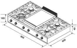 GENERALI PIANO BUILT- IN PROFESSIONAL HI- TECH BGW 60 GAS Robuste AANSLUITING griglie in ghisa LINKS ACHTER Accensione elettrica integrata nella manopola HP95P Valvola di sicurezza Bruciatore