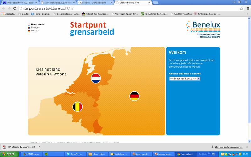 Afbeelding 3: Homepage van de Benelux-website Startpunt Grensarbeid Actiepunt 3 - Afstemming van de online-vacaturebanken In aansluiting op actiepunt 2 wordt ook ten aanzien van de speciale