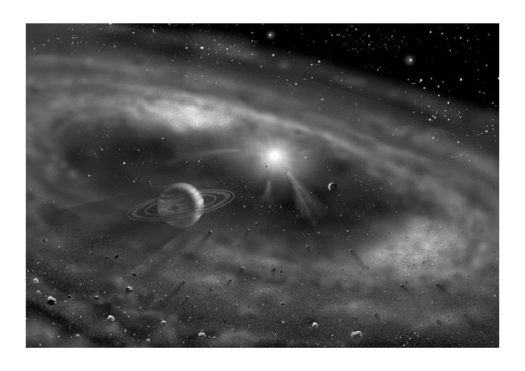 Nederlandse samenvatting Figure 1 Een jonge ster met zijn protoplanetaire schijf waarin planeten worden gevormd (een artistieke voorstelling, David A. Hardy/www.astroart.org).