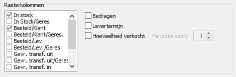 Rasterkolommen In het vak Rasterkolommen kun je bepalen welke kolommen op de lijst te bestellen producten moeten verschijnen.