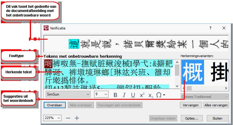 Tip Klik op Opties om de opties voor de spellingcontrole te wijzigen Tijdens het controleren van teksten in het Chinees, Japans of Koreaans zal het programma vergelijkbaar uitziende tekens