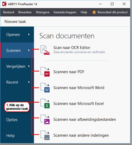 Documenten scannen en opslaan U kunt de taken op het Scannen tabblad van het nieuwe taak- venster gebruiken om digitale documenten in diverse indelingen te maken U hebt een scanner of een digitale