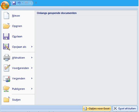 Excel 2007 Druk op de Office Startknop en ga naar