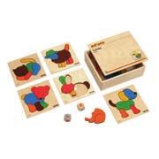 COLODIE KIST MET 6 PUZZELS 50S522040 kist 36,36 44,00 Kist met 6 houten inlegpuzzeltjes en 2 kleurendobbelstenen. Elke puzzel bestaat uit 6 stukjes in verschillende kleuren.