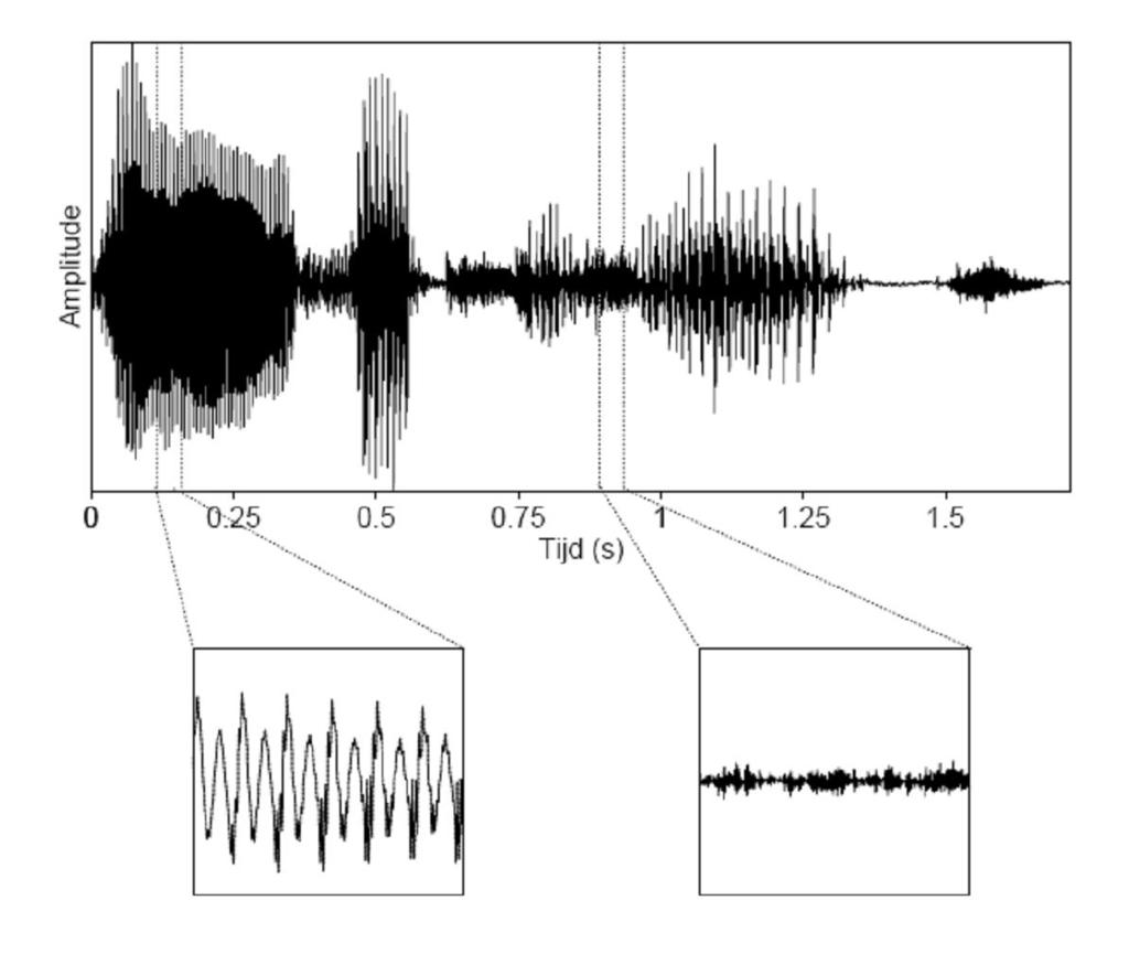 Fysica - Analyse spraakspectrogram 3 / 12 2 Spraakklanken registreren 2.1 Signaal De geluidstrillingen die uit spraak voortkomen, geven aanleiding tot een spanningsverschil dat gemeten kan worden.