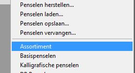 In de Optiebalk klik je op het driehoekje naast de penseelpunt om de