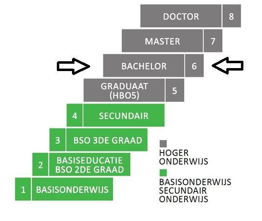 1. Situering van de opleiding 1.1. Leerladder Bachelor in het onderwijs = professionele bachelor niveau 6 Niveau 7 = academische master via schakelprogramma Geen langere