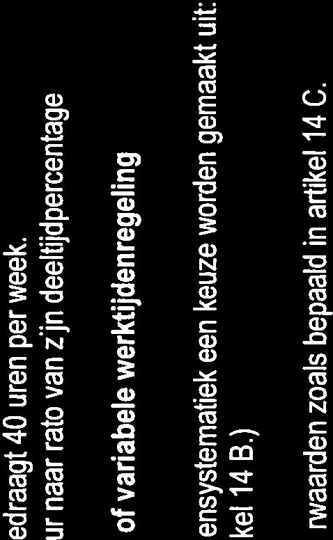 Artikel 13 Keuze: Standaard werktijdenregeling of variabele werktijdenregeling In de onderneming kan voor wat betteft de werktijdensystematiek een keuze warden gemaakt uit: a.