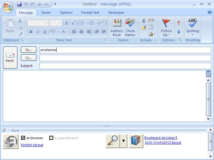 Wanneer u de nieuwe e-mail verstuurt, wordt door de Outlook connector, een extra scherm gegeven om de gegevens voor het archiveren in te vullen.