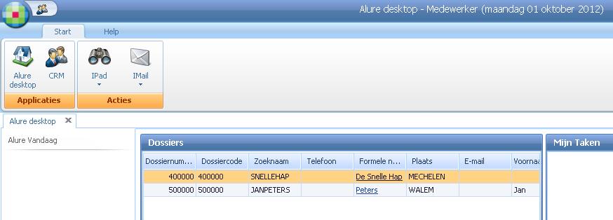 1 Document Management System 1.1 Alure Desktop In het menu Start hebt u 2 acties IPad en IMail die gebruikt worden in de Module DMS. 1.1.1 IPad Het DMS systeem kan zelf een voorgedefinieerde map gaan bekijken en kijken of de naam van een document een bepaalde vooropgestelde constructie heeft.