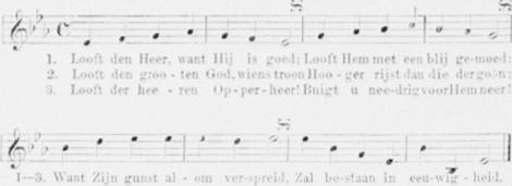 90 65. Psalm 136: 1-3 Canon voor vier stemmen. 1. Looft den Heer, want Hij is goed; Looft Hem met een blij ge-moed: 2. Looft den groo - ten God, wiens troon Hoo - ger rijst dan die der goôn; 3.