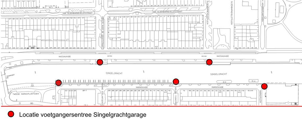 Op de afbeelding is aangegeven waar de entreevoorzieningen gerealiseerd mogen worden Afbeelding: plekken waar de voetgangersentrees gerealiseerd mogen worden conform de regels van dit bestemmingsplan