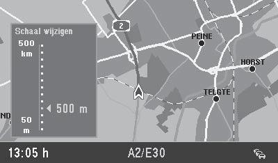 Routegeleiding 32 1. Open het uitklapmenu met de OK -toets. Kies Instelling. Druk op de OK -toets. Het menu Instelling wordt geopend. 2. Kies Kaart positie. Druk op toets.