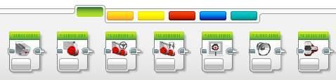 EV3 BLOKKEN: GEKLEURDE TABBLADEN ACTIE BLOKKEN BESTURINGSVERLOOP SENSOR BLOKKEN Bewegen, grote & 1 Starten, wachten, 2 EV3 knoppen, tast, 3 medium motor, geluid herhalen, schakelen.