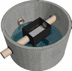 Het filter bestaat uit een filterbehuizing van polyethyleen (PE) en een filterplaat van roestvrij staal voorzien van driehoekige lamellen die haaks staan op de waterstroom.