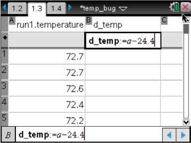 Klik op deze cel in voer de formule a-24.4 in. Sluit af met enter. 2 Rekenmachine: De temperatuur nadert de omgevingstemperatuur 24.